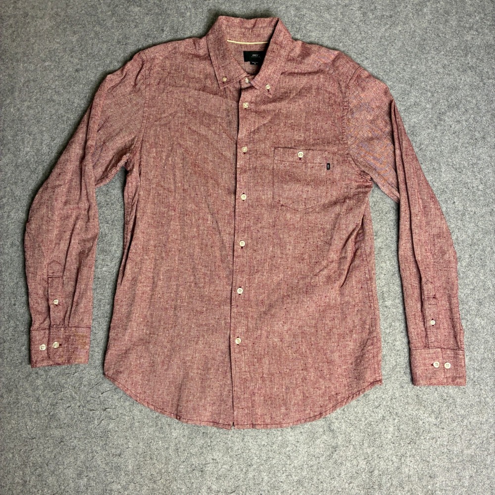 Obey Button Down Shirt Mens Medium Burgundy Long Sleeve Excellent Marled Cotton
